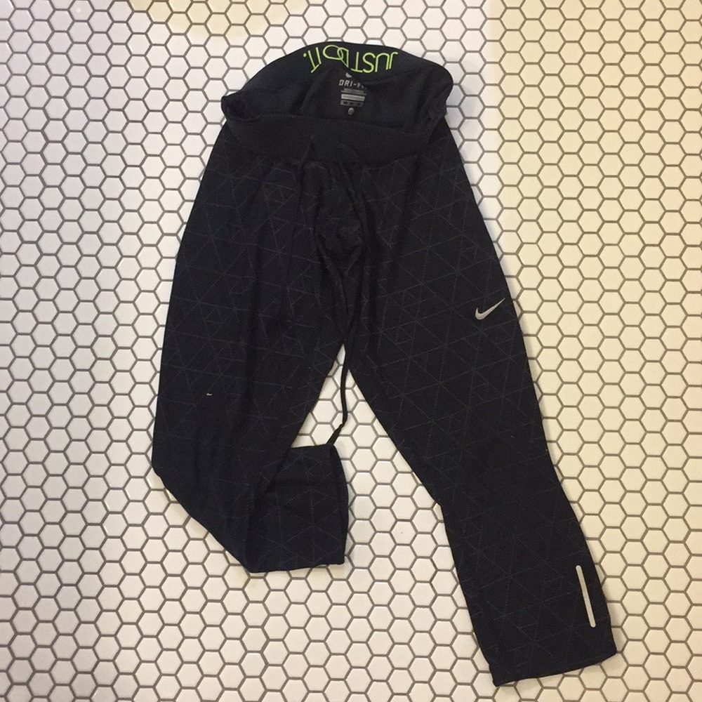 Black patterned Nike mid rise jogger leggings